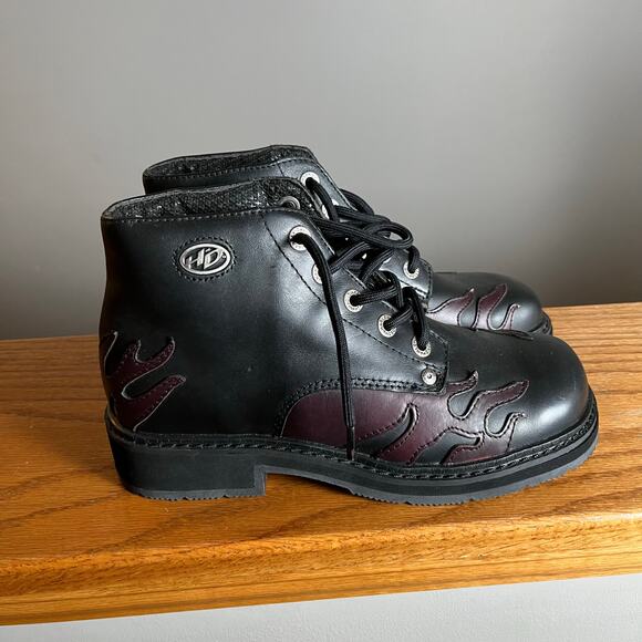 Harley Davidson Flaming Side Lace Up Leather Motorcycle Boots‎ Grunge Y2K Punk 7 - Picture 1 of 7